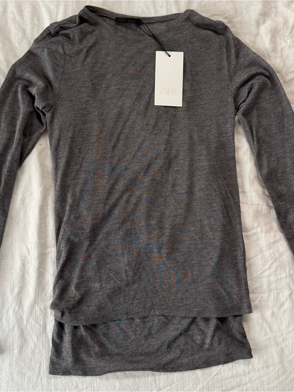 🩶 ZARA womens sheer double layer long sleeve knit top - NWT - charcoal color 🩶